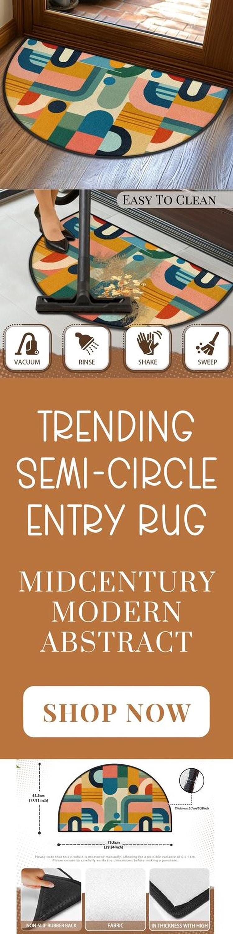 Midcentury Modern Entryway Rug Semi-Circle Colorful Rug Indoor MCM Design Carpet Accenty Welcome Mat Mid Mod Rug Soft Short Pile Midmod Rug