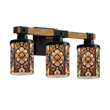 Autumn Floral Stained-Glass-Style Three-Light Vanity Fixture
