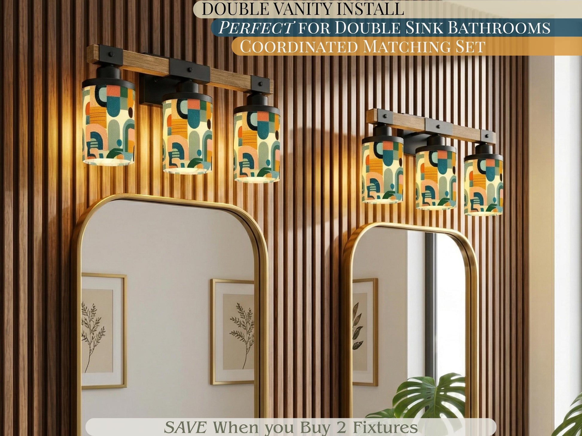 Luxury Bathroom Lighting MCM Vanity Light Fixture 3-Light Decorative Metal and Glass Restroom Light Midcentury Modern Orange Over Sink Decor