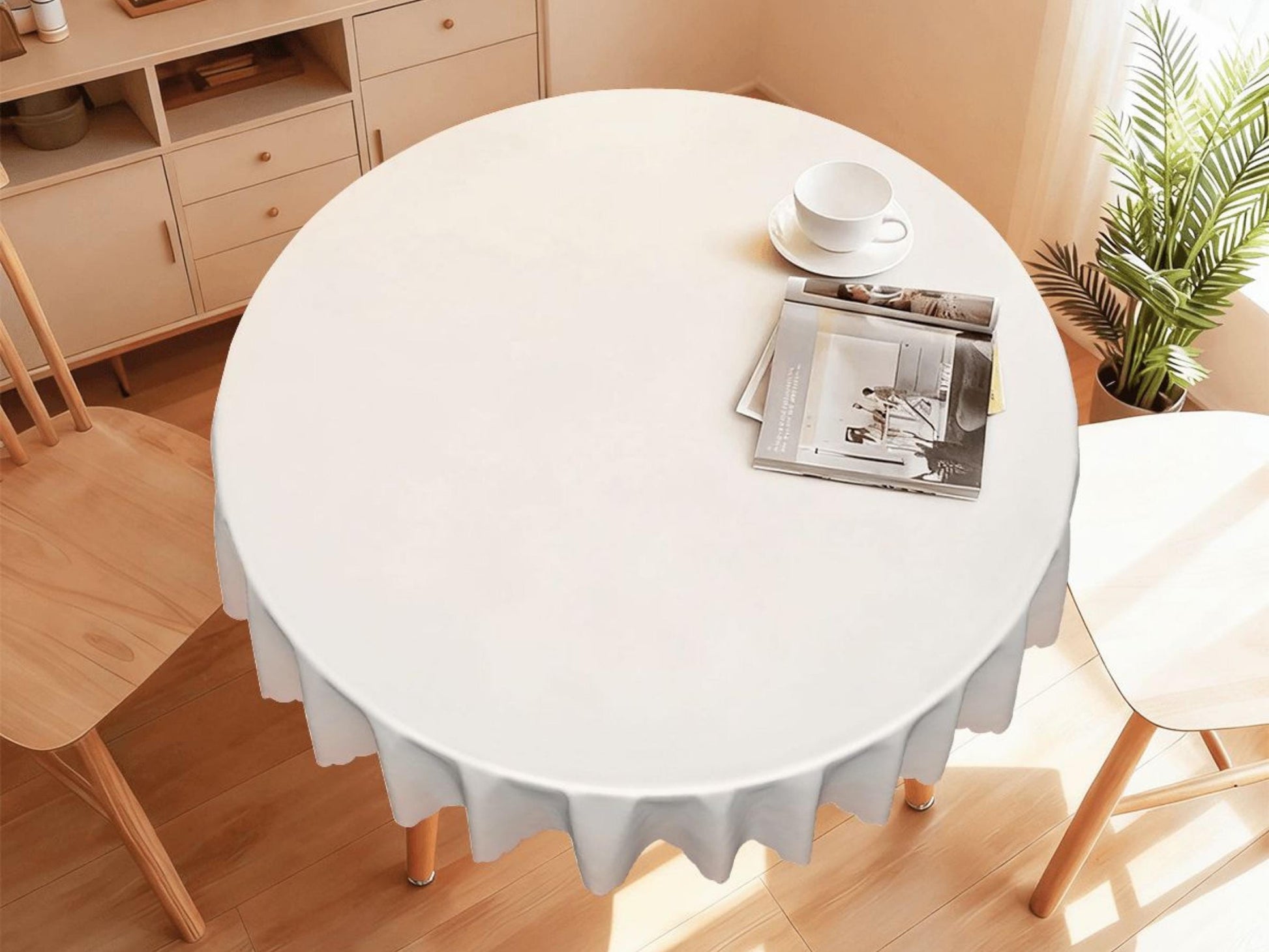 Elegant Tablecloth Beige Hombre Peach Tablecloth Scalloped Edge Lace Detail For Dining Table Spill-Proof Washable Table Cloth For Spring