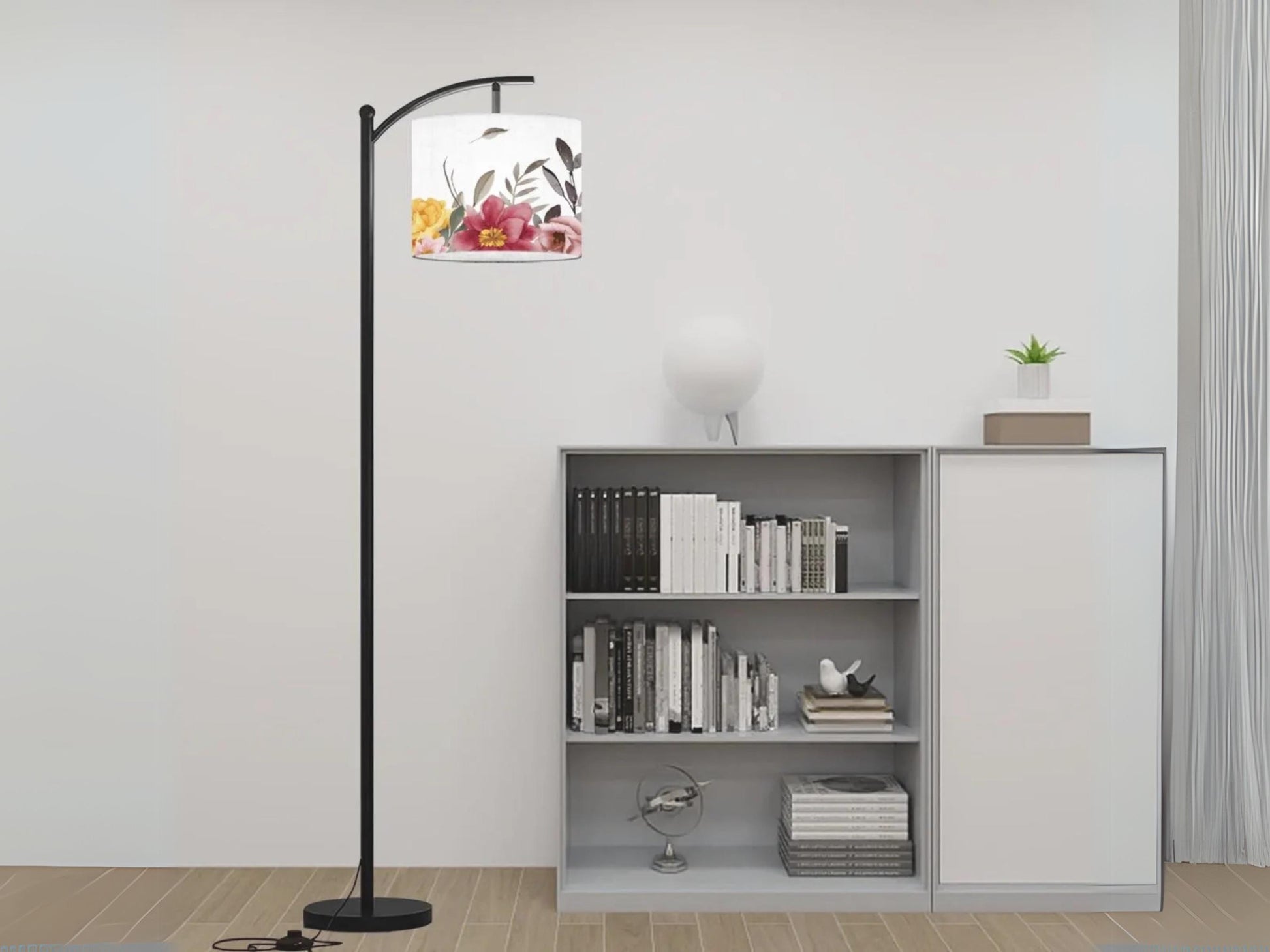 Modern Arc Floor Lamp Watercolor Floral Housewarming Present Idea Living Room Lamp Gift Wildflowers Design Bedroom Lighting Floor Lamp Gift
