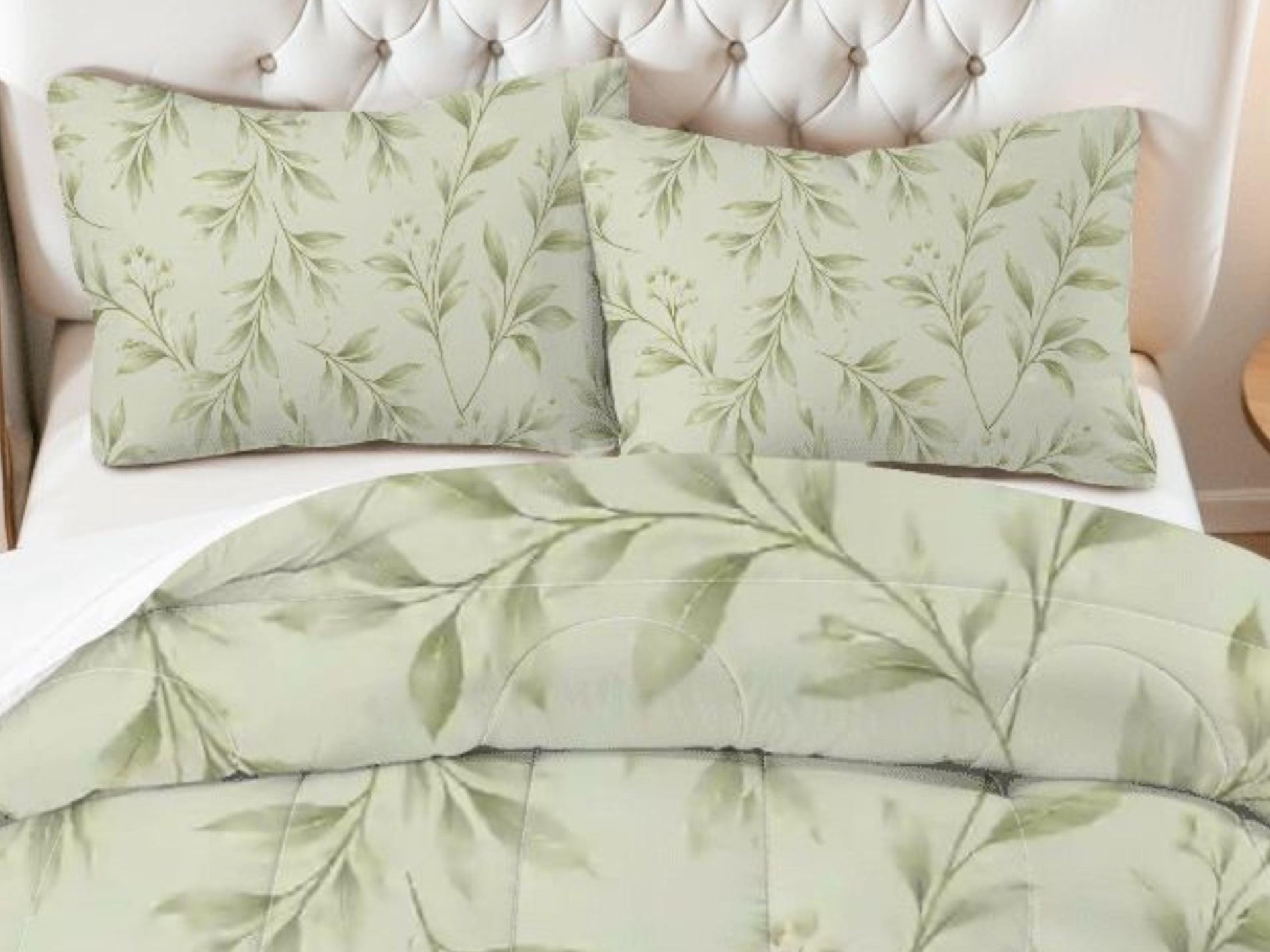 Comforter Set Botanical Sage Green Floral Pistachio Bedding Modern Organic Bed Set with Pillowcase Minimal Neutral Bedroom Decor Soft Green