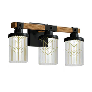 Golden Geometric Chevron Three-Light Vanity Fixture