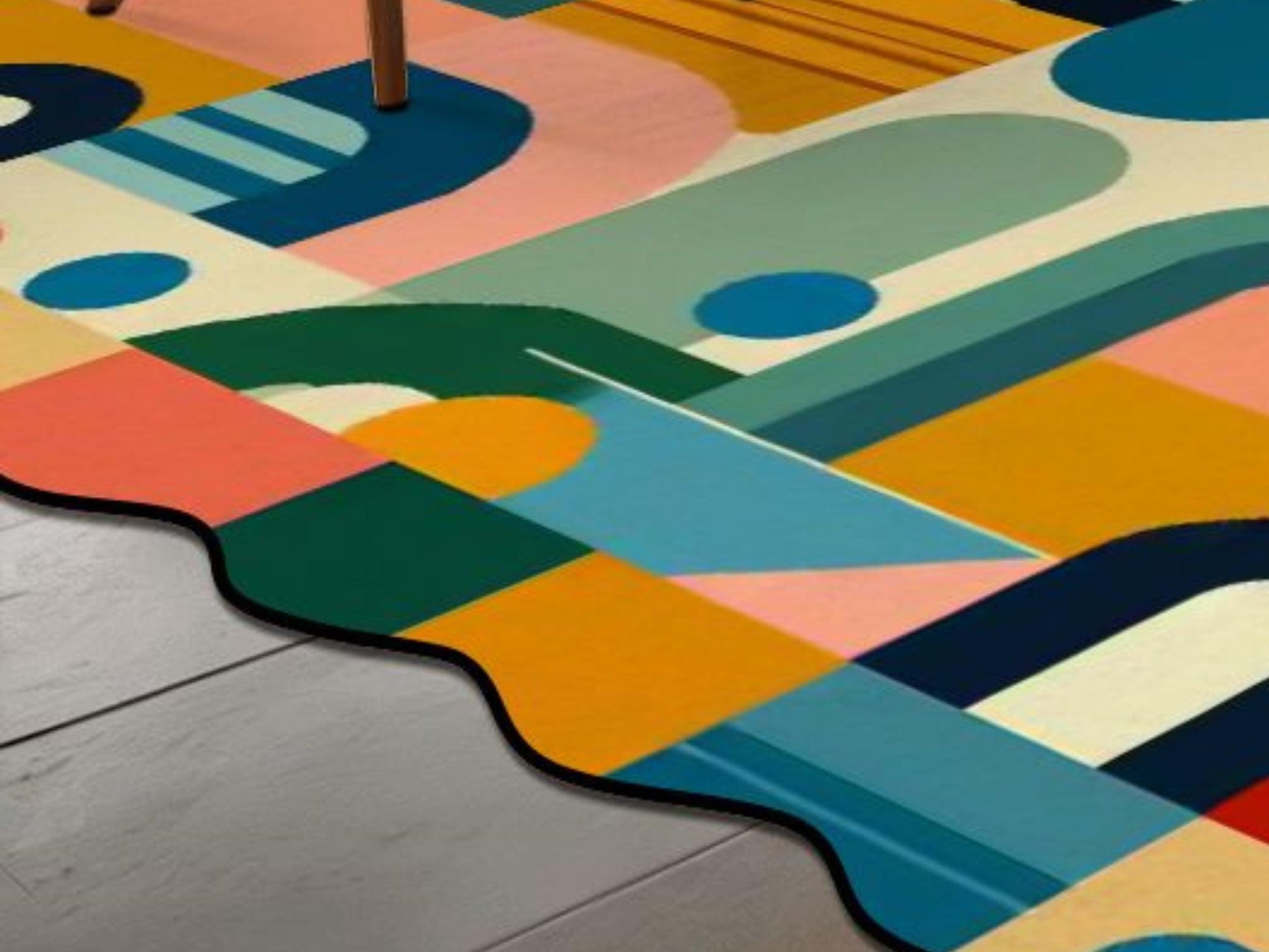 Mid Century Modern Scalloped Edge Rug 8x10 9x12 Geometric Area Rug MCM Retro Colorful Living Room Rug Statement Floor Decor Mid Mod Rug
