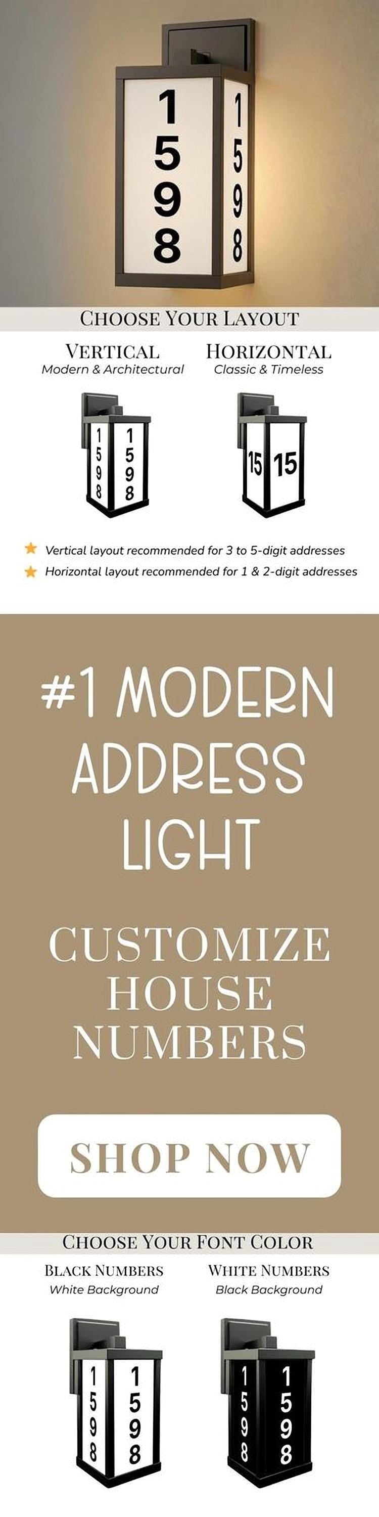 Porch Light House Number Vertical Address Lighted House Number Modern Porch Light Custom Illuminated Address Sign Contemporary Home Exterior