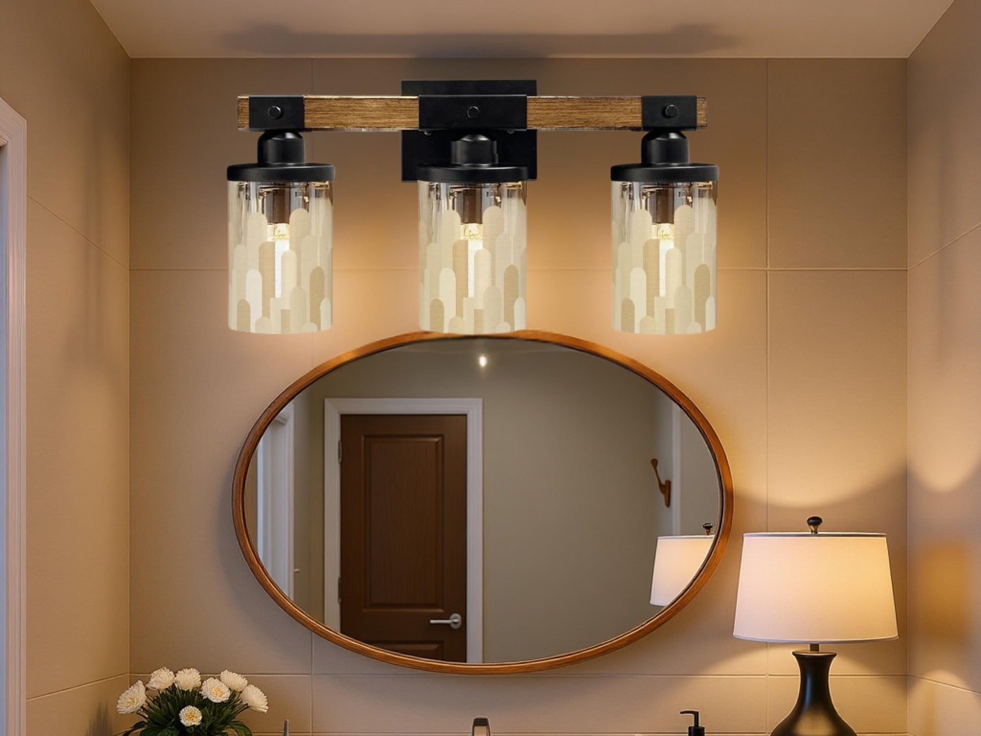 Bathroom Vanity Lighting Skyline Vanity Light Fixture 3-Light Decorative Metal and Glass Restroom Light City Sky Line Light Over Sink Decor
