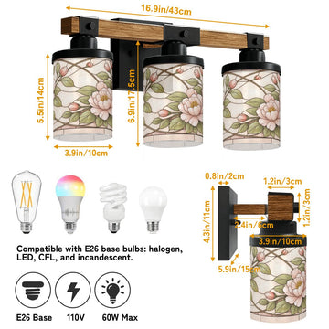 Blush Floral Stained-Glass-Style Three-Light Vanity Fixture