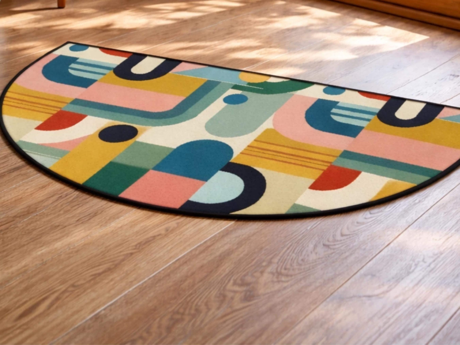 Midcentury Modern Entryway Rug Semi-Circle Colorful Rug Indoor MCM Design Carpet Accenty Welcome Mat Mid Mod Rug Soft Short Pile Midmod Rug