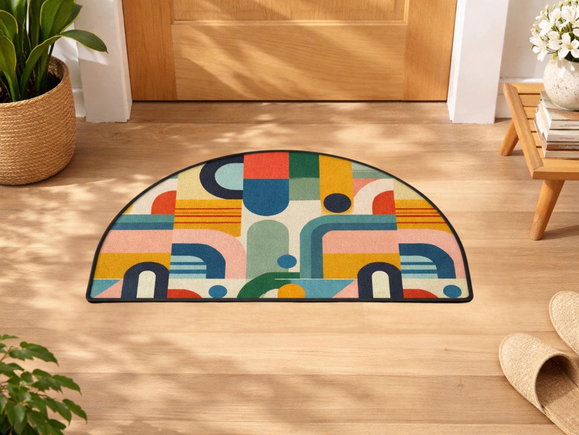 Midcentury Modern Entryway Rug Semi-Circle Colorful Rug Indoor MCM Design Carpet Accenty Welcome Mat Mid Mod Rug Soft Short Pile Midmod Rug