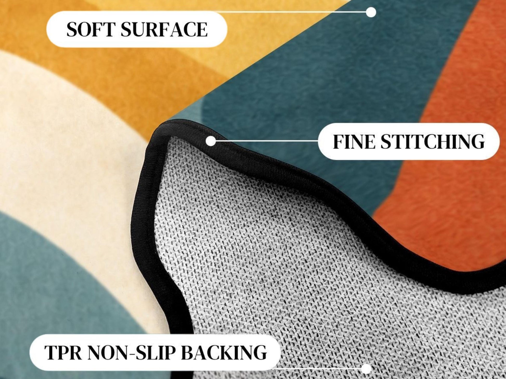 Mid Century Modern Scalloped Rug Retro Wave Area Rug Organic Abstract Color Block Rug Modern Living Room Statement Rug Wavy Stripe MCM Rug
