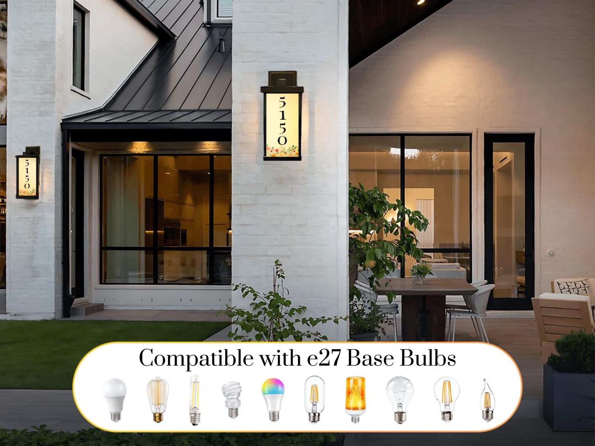 Outdoor Wall Light With House Number Floral Wall Sconce Porch Lighting Fixture Custom Address Number Lamp for Garage Sconce Personalized