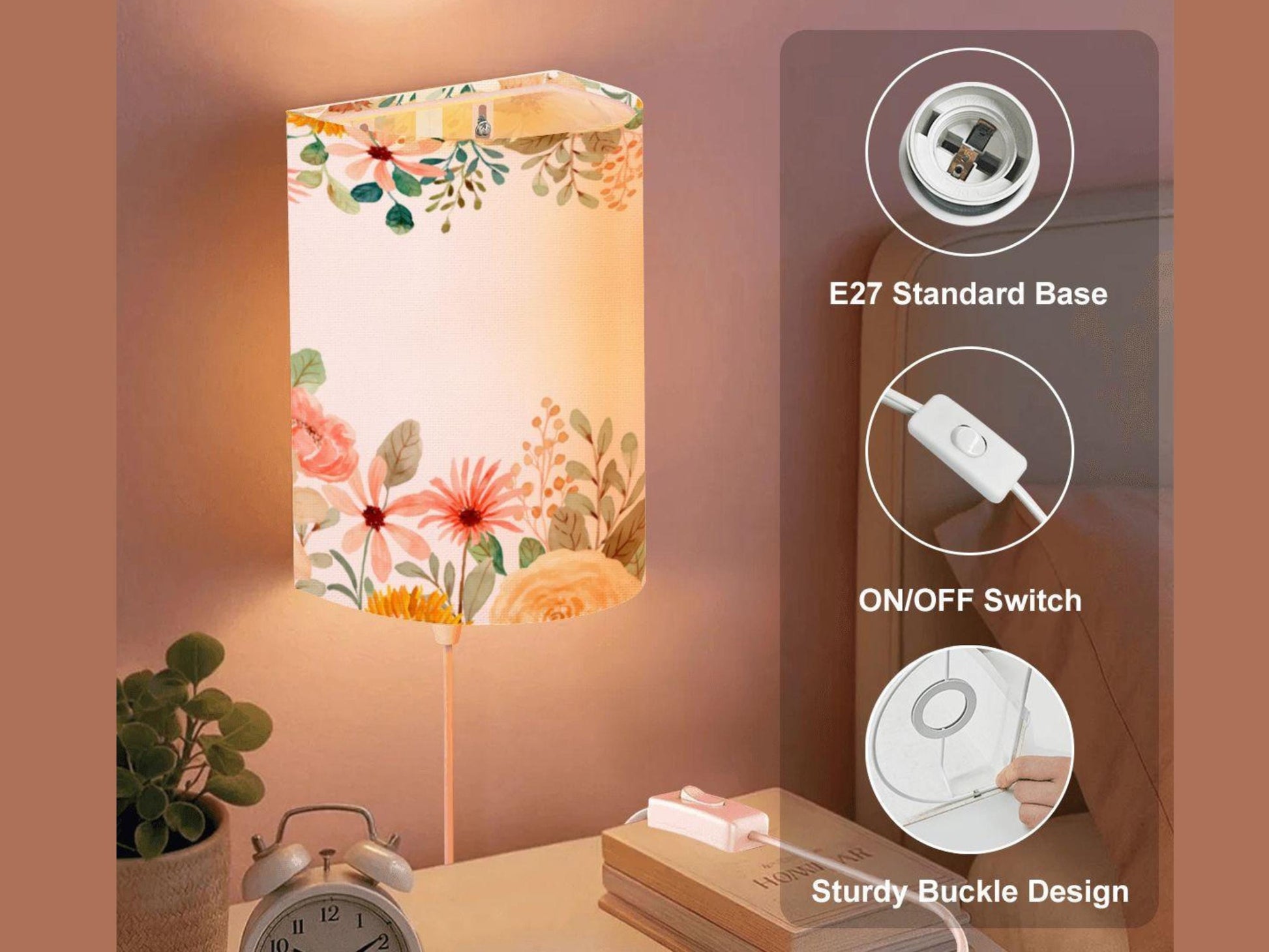 Wall Sconces Plug-in Set of Two for Indoor Lighting in Bedroom Floral Decor Light for Living Room Watercolor Flower Lamps Set of 2 Gift Idea