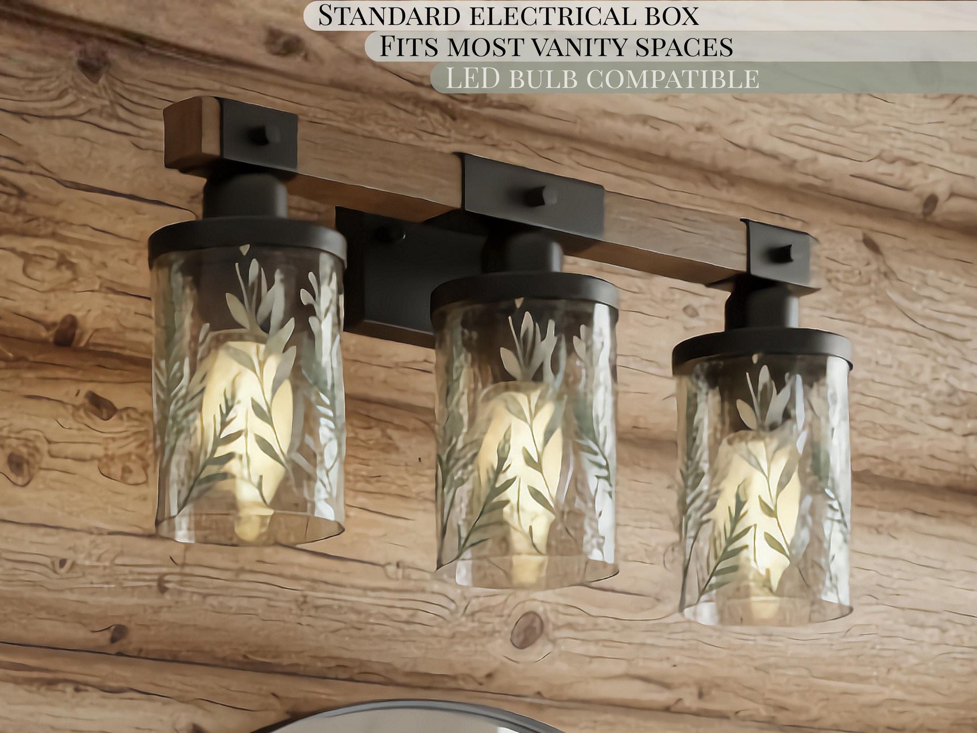 Luxury Bathroom Lighting Green Vanity Light Fixture 3-Light Decorative Metal & Glass Restroom Light Sage Greenery Botanical Over Sink Decor