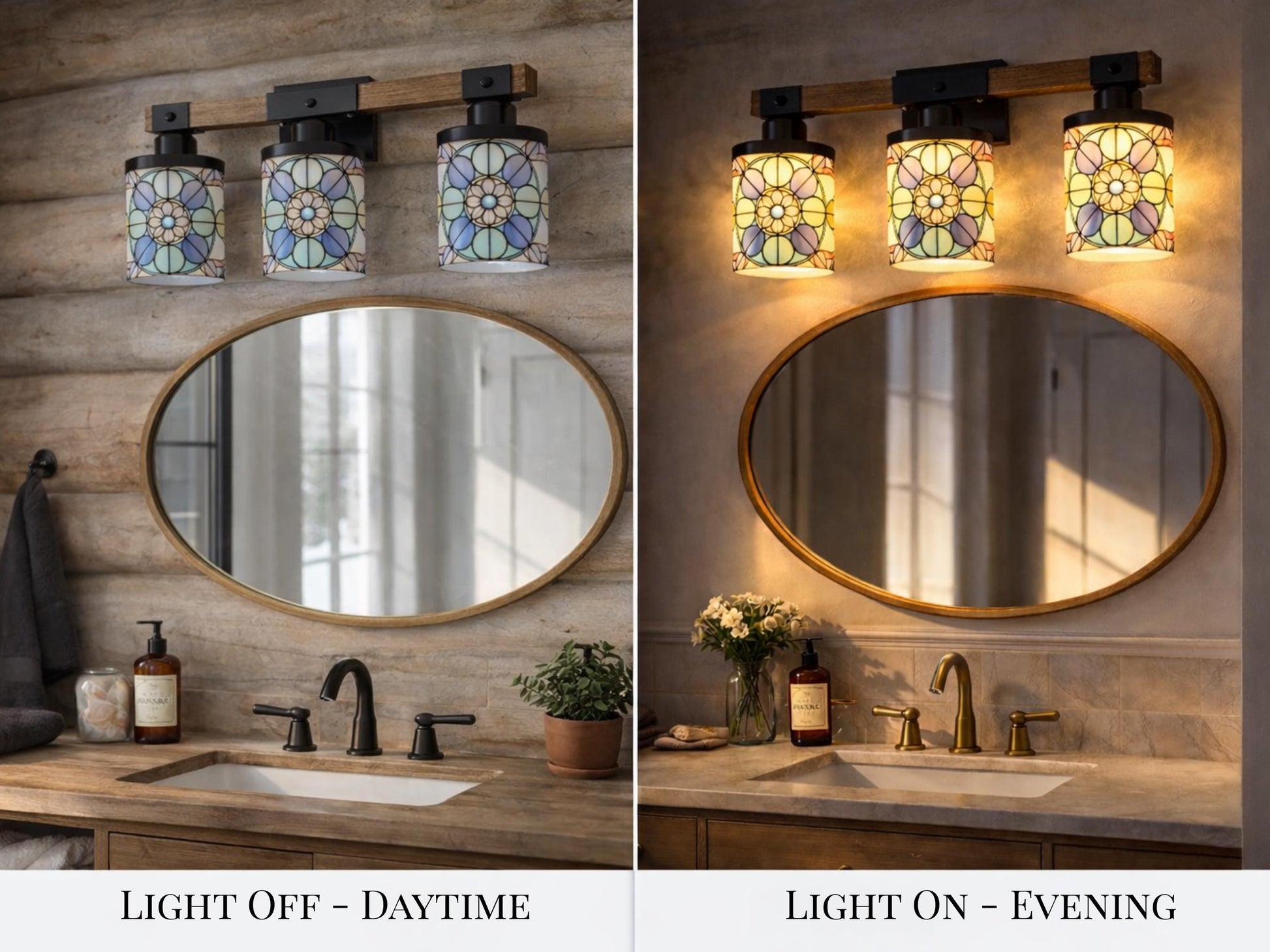 Stained Glass Affect Luxury Bathroom Lighting 3 Light Vanity Light Fixture Modern Pattern Metal and Glass Restroom Light Over Sink Decor