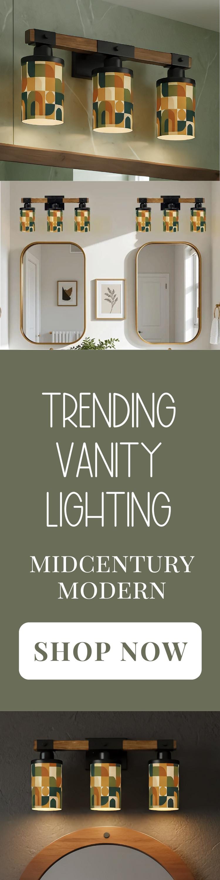 MCM Luxury Bathroom Lighting Vanity Light Fixture 3-Light Decorative Metal and Glass Restroom Light Midcentury Modern Brown Over Sink Decor
