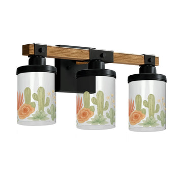Desert Cactus and Rose Three-Light Vanity Fixture