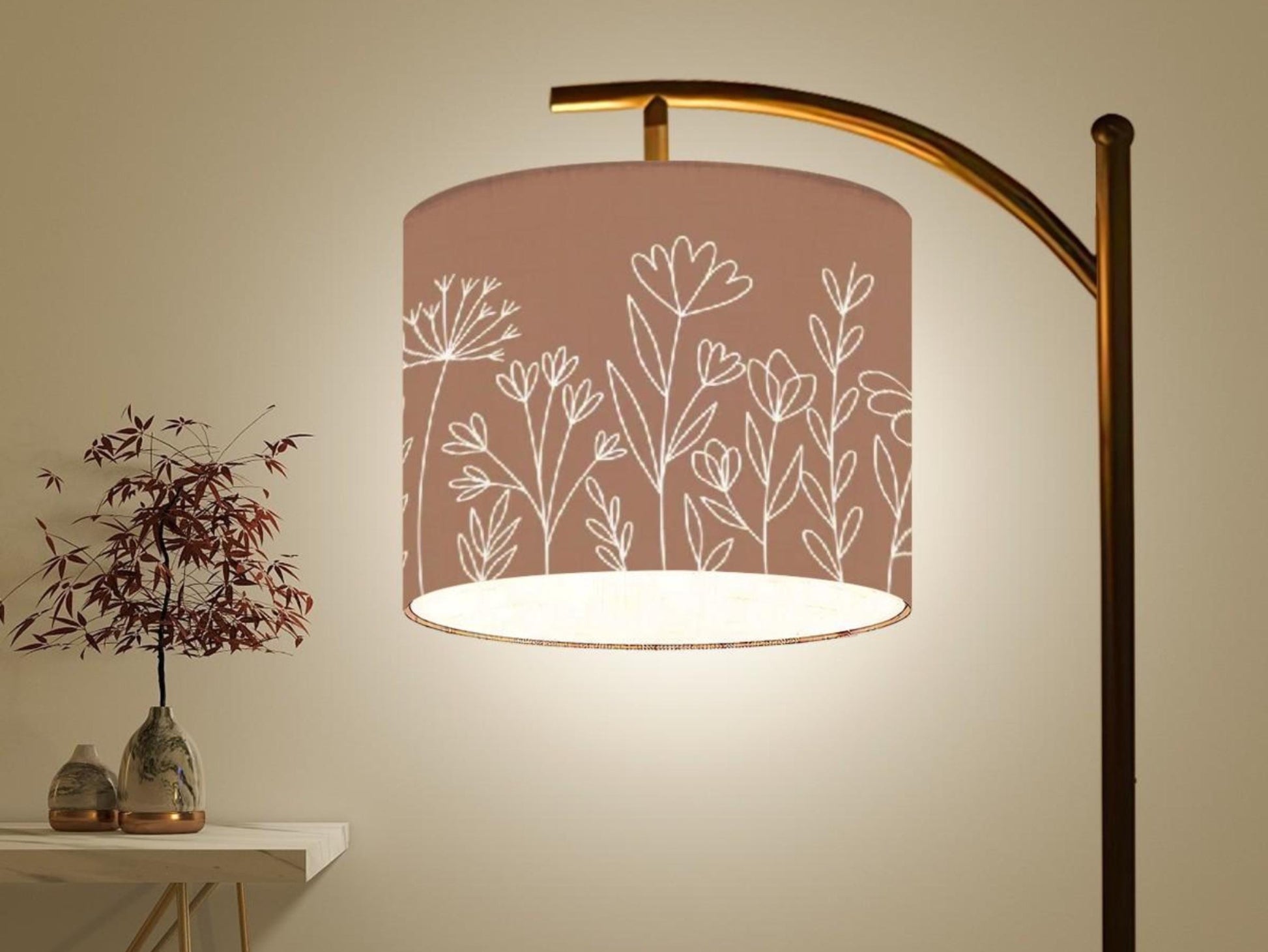 Arc Floor Lamp Modern Wildflower Mocha Mousse Living Room Lamp Gift Housewarming Present Idea Wildflowers Bedroom Lighting Floor Lamp Gift