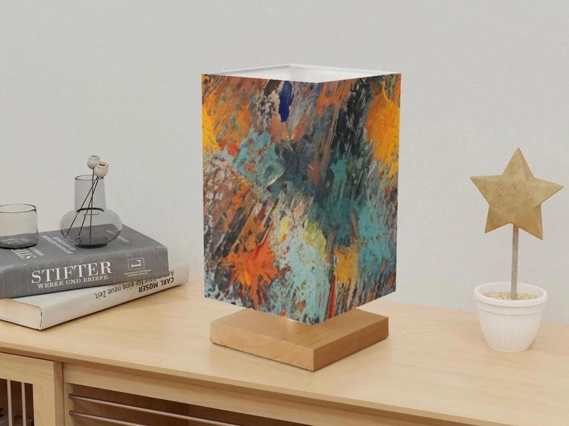 Table Lamp With Remote Control For Bedroom Watercolor Paint Splatter Lamp Small Desk Lamp For Office Wood Desk Lamp Lighting for Living Room