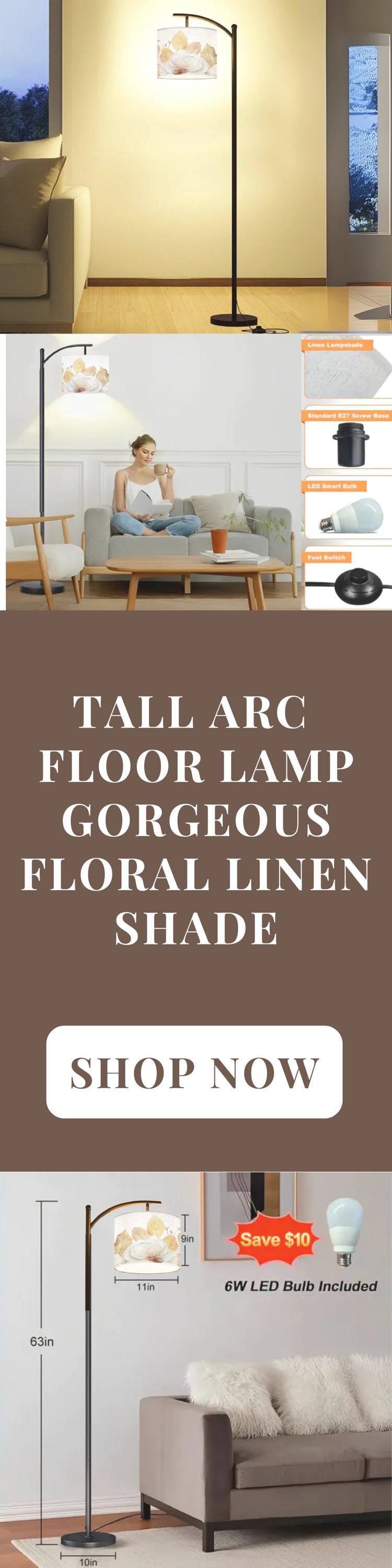 Arc Floor Lamp Modern Housewarming Present Idea Watercolor Floral Living Room Lamp Gift Flowers Design Bedroom Lighting Floor Lamp Gift