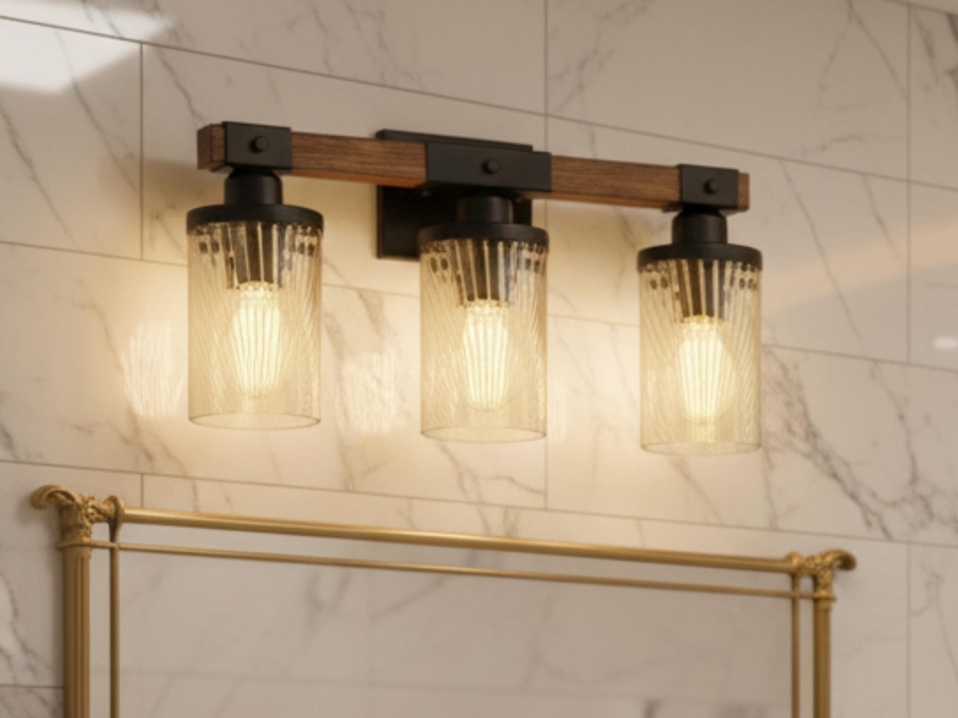 Luxury Bathroom Lighting Modern Farmhouse Vanity Light Fixture 3-Light Decorative Metal & Glass Bath Light Lined Beige Light Over Sink Decor