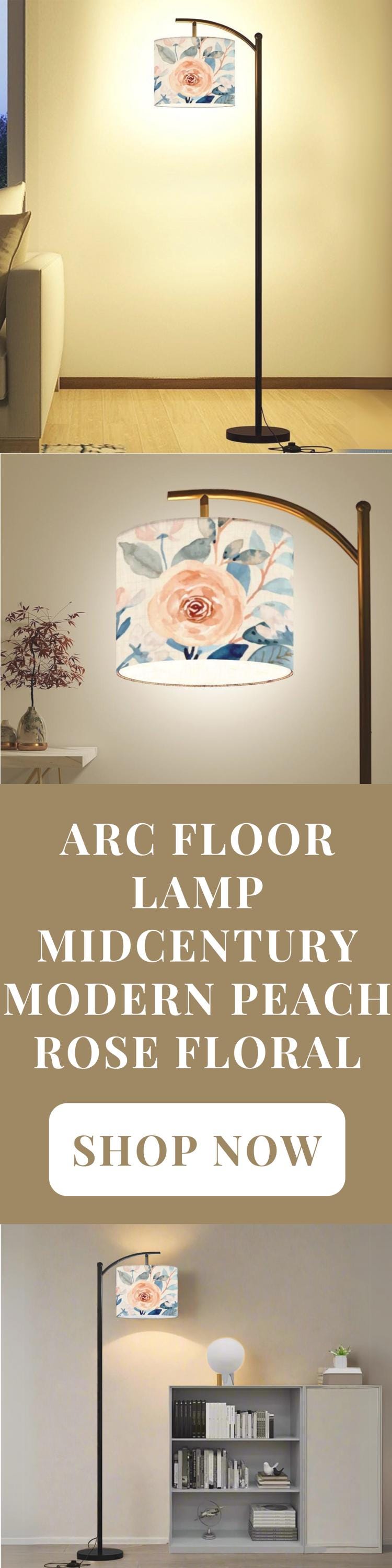 Arc Floor Lamp Modern Watercolor Roses Living Room Lamp Gift Housewarming Present Idea Floral Watercolor Bedroom Lighting Floor Lamp Gift