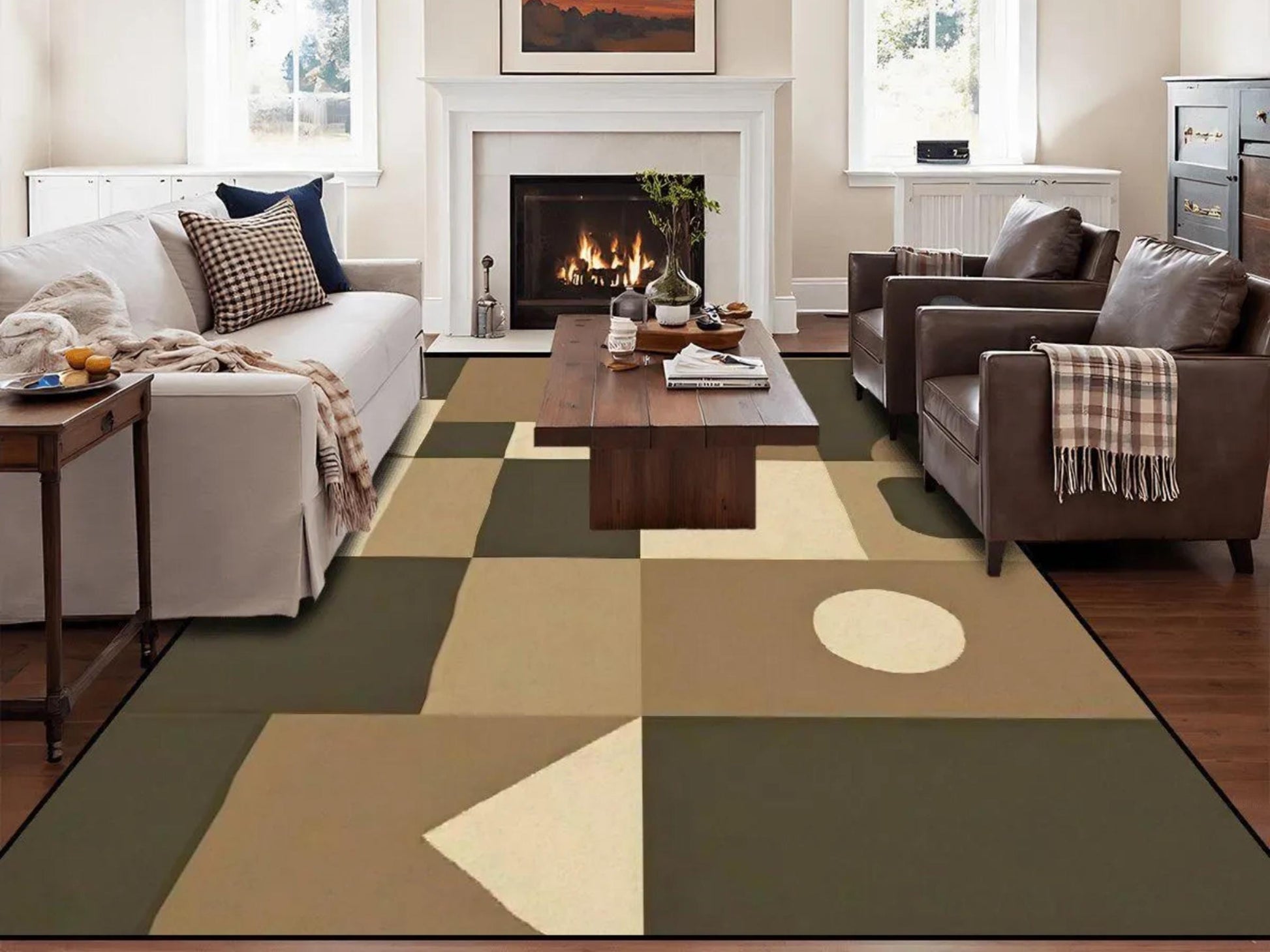 8ft x 10ft Large Area Rug in Brown Modern Large Living Room Rug Indoor Outdoor Design Carpet 96in x 120in Family Room Rug Soft Short Pile