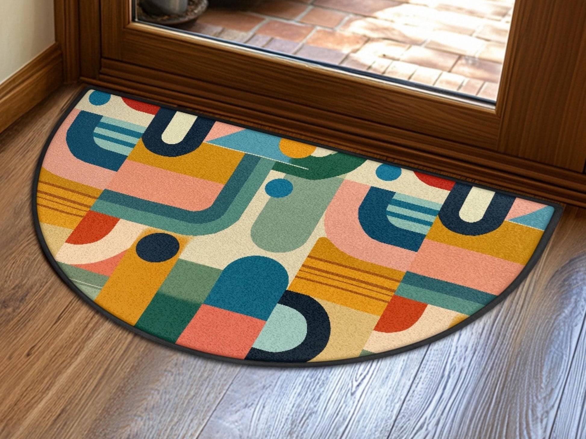 Midcentury Modern Entryway Rug Semi-Circle Colorful Rug Indoor MCM Design Carpet Accenty Welcome Mat Mid Mod Rug Soft Short Pile Midmod Rug