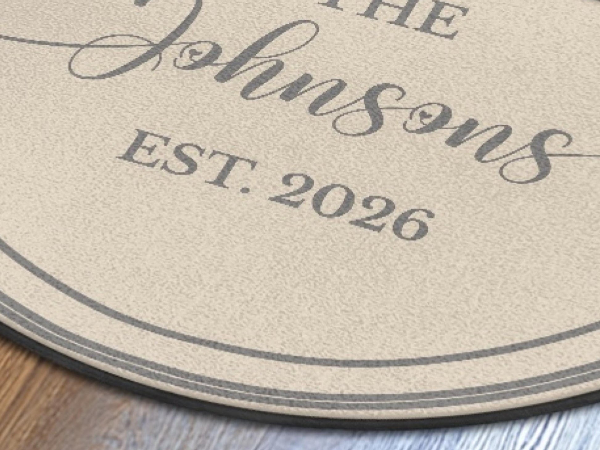 Welcome Mat Custom Entryway Rug Family Name Est Year Semi-Circle Minimalist Beige Carpet Accent Mat Rug Soft Short Pile Personalized Rug