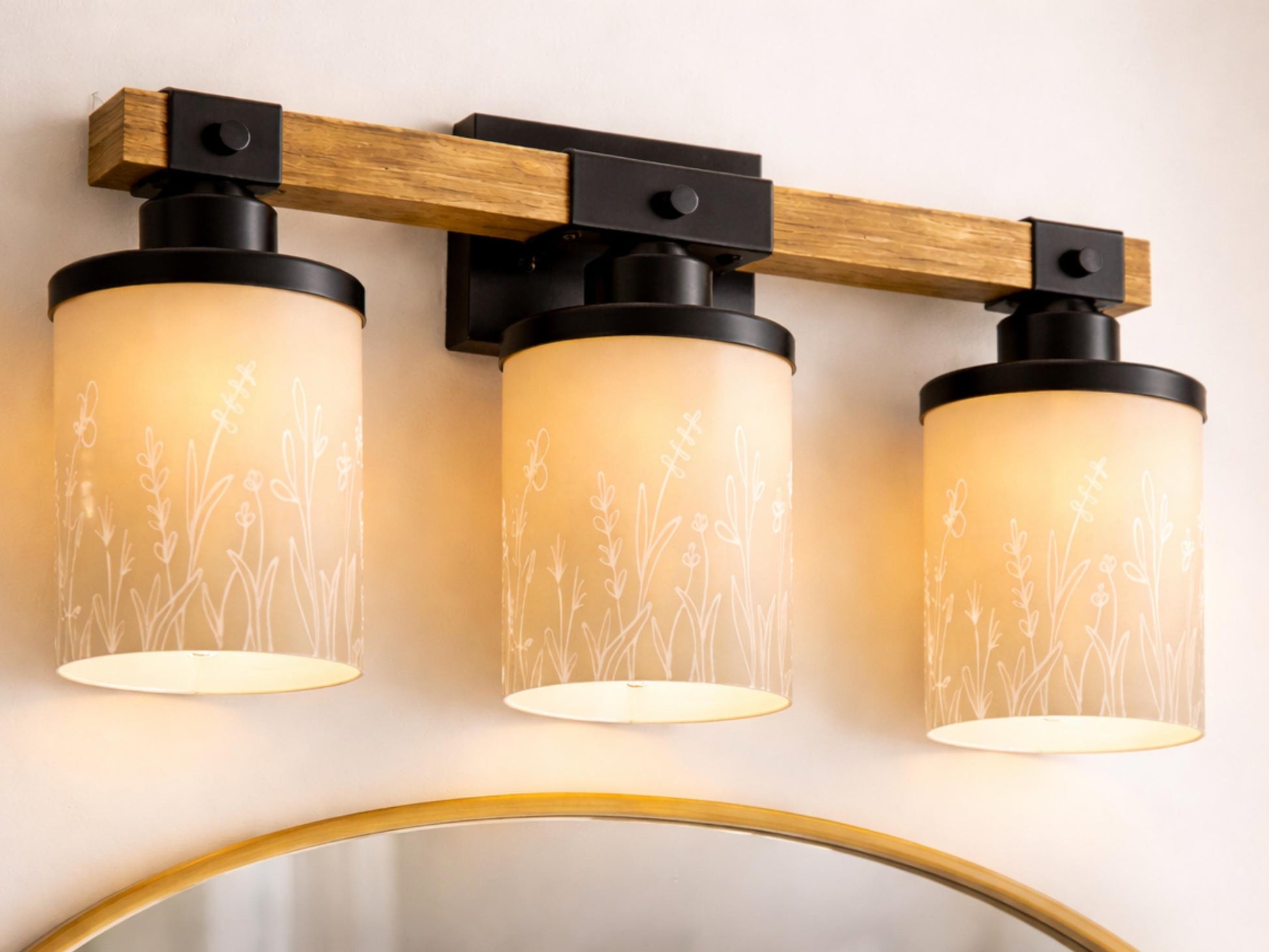 Vanity Light Fixture 3-Light Wildflower Floral Farmhouse Luxury Bathroom Lighting Flowers Metal and Glass Restroom Light Over Sink Decor