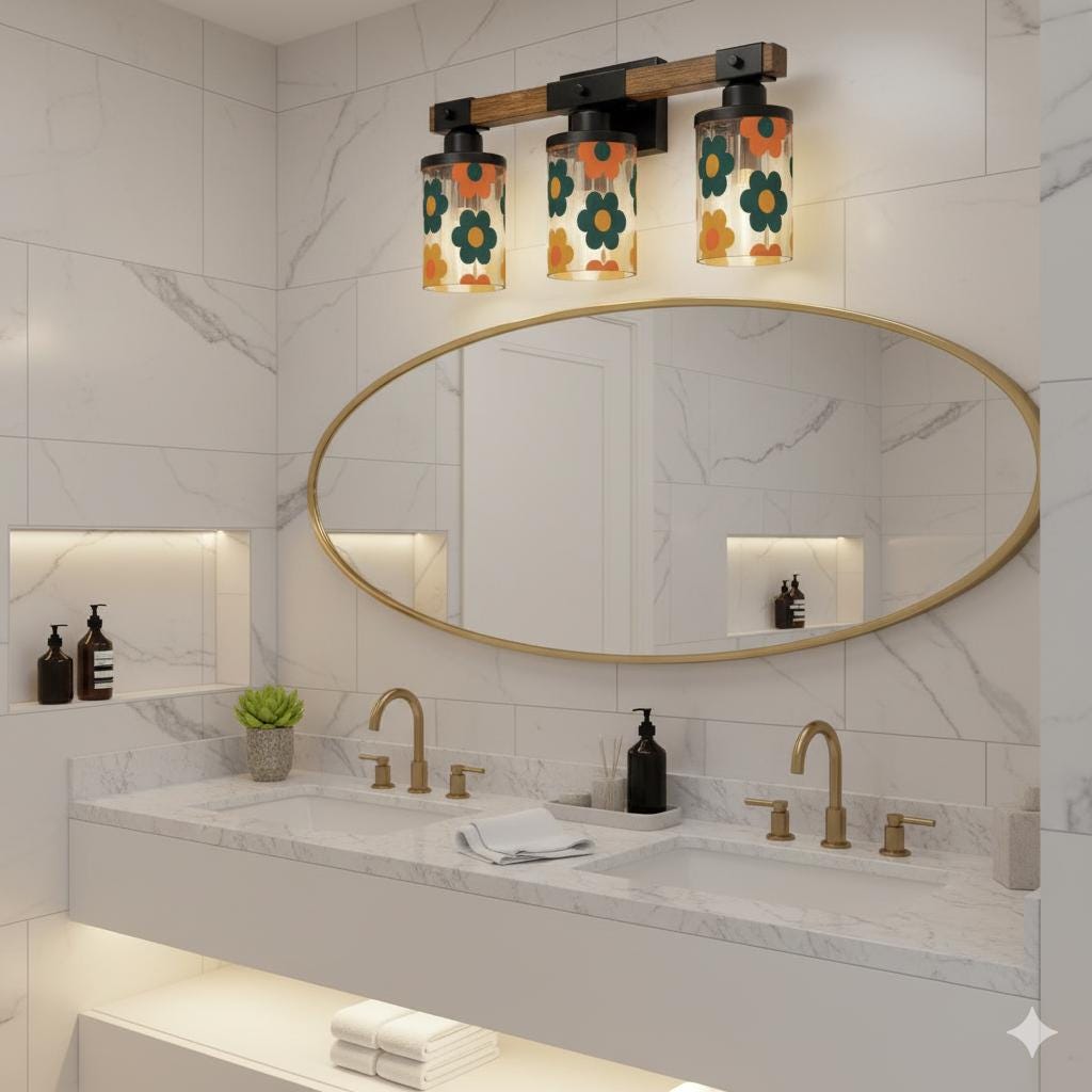 Luxury Vanity Lighting Mid Mod Bathroom Lighting Midcentury Modern 3-Light Decorative Metal and Glass Restroom Light MCM Over Sink Decor