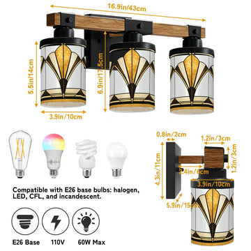 Golden Art Deco Fan Three-Light Vanity Fixture