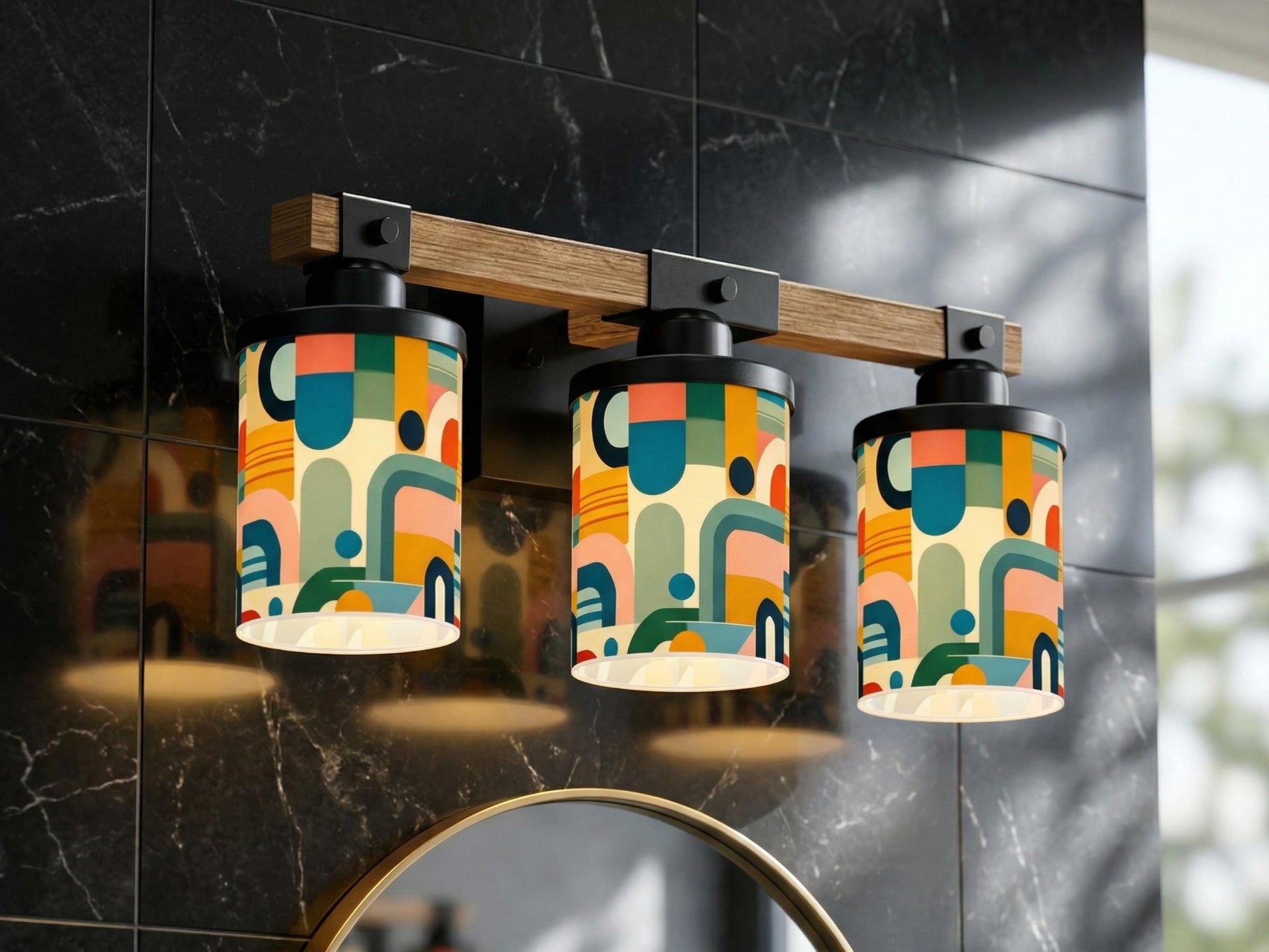 Luxury Bathroom Lighting MCM Vanity Light Fixture 3-Light Decorative Metal and Glass Restroom Light Midcentury Modern Orange Over Sink Decor