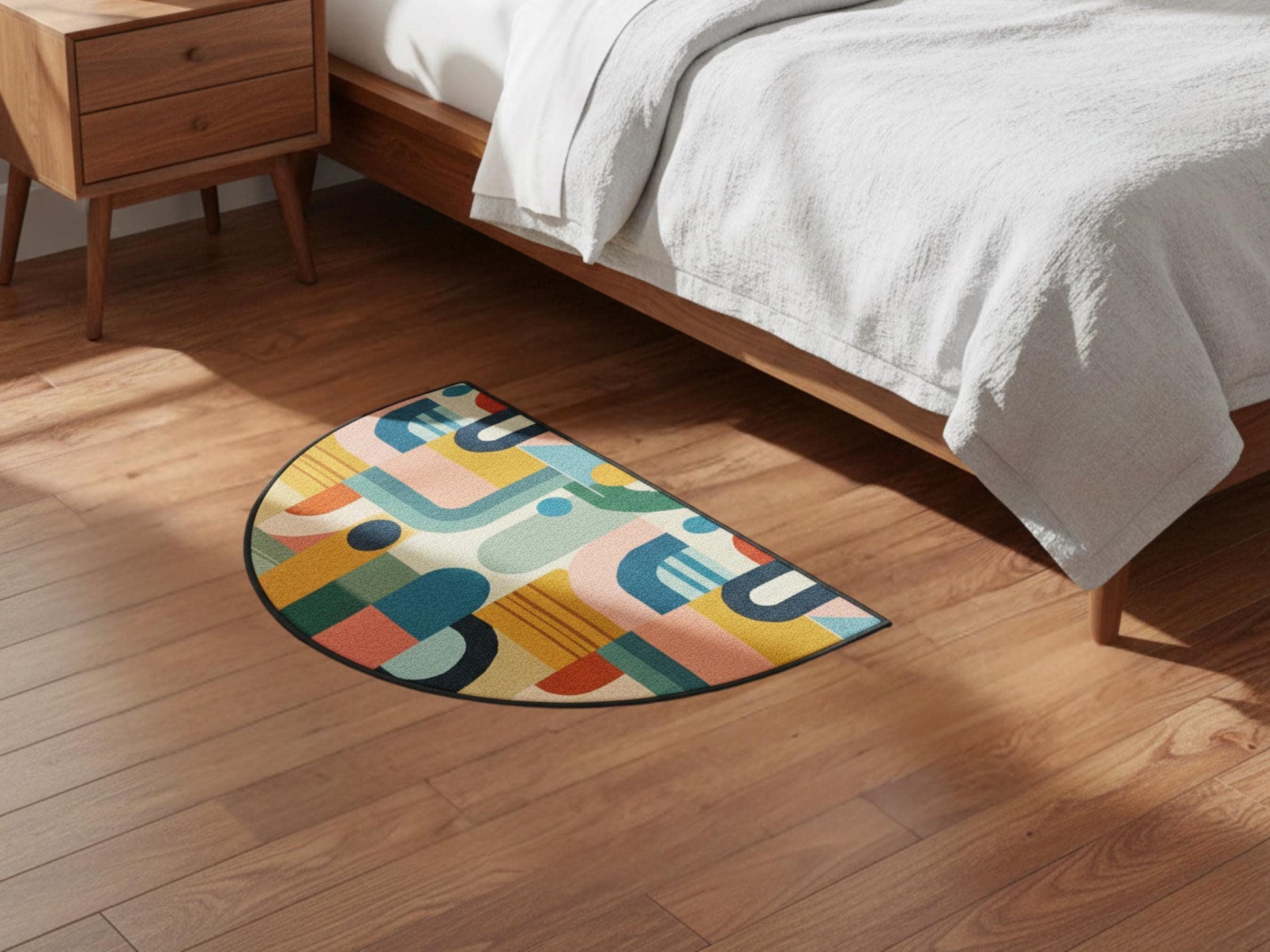 Midcentury Modern Entryway Rug Semi-Circle Colorful Rug Indoor MCM Design Carpet Accenty Welcome Mat Mid Mod Rug Soft Short Pile Midmod Rug