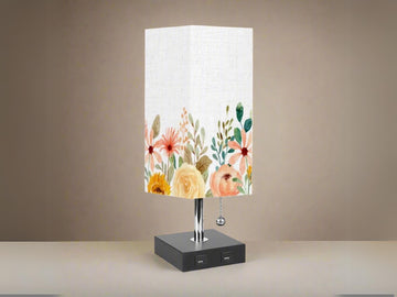 Bedside Lamp With USB Port For Bedroom Watercolor Floral Lamp With Shade Small Desk Lamp For Office Metal Desk Lamp Lighting for Living Room