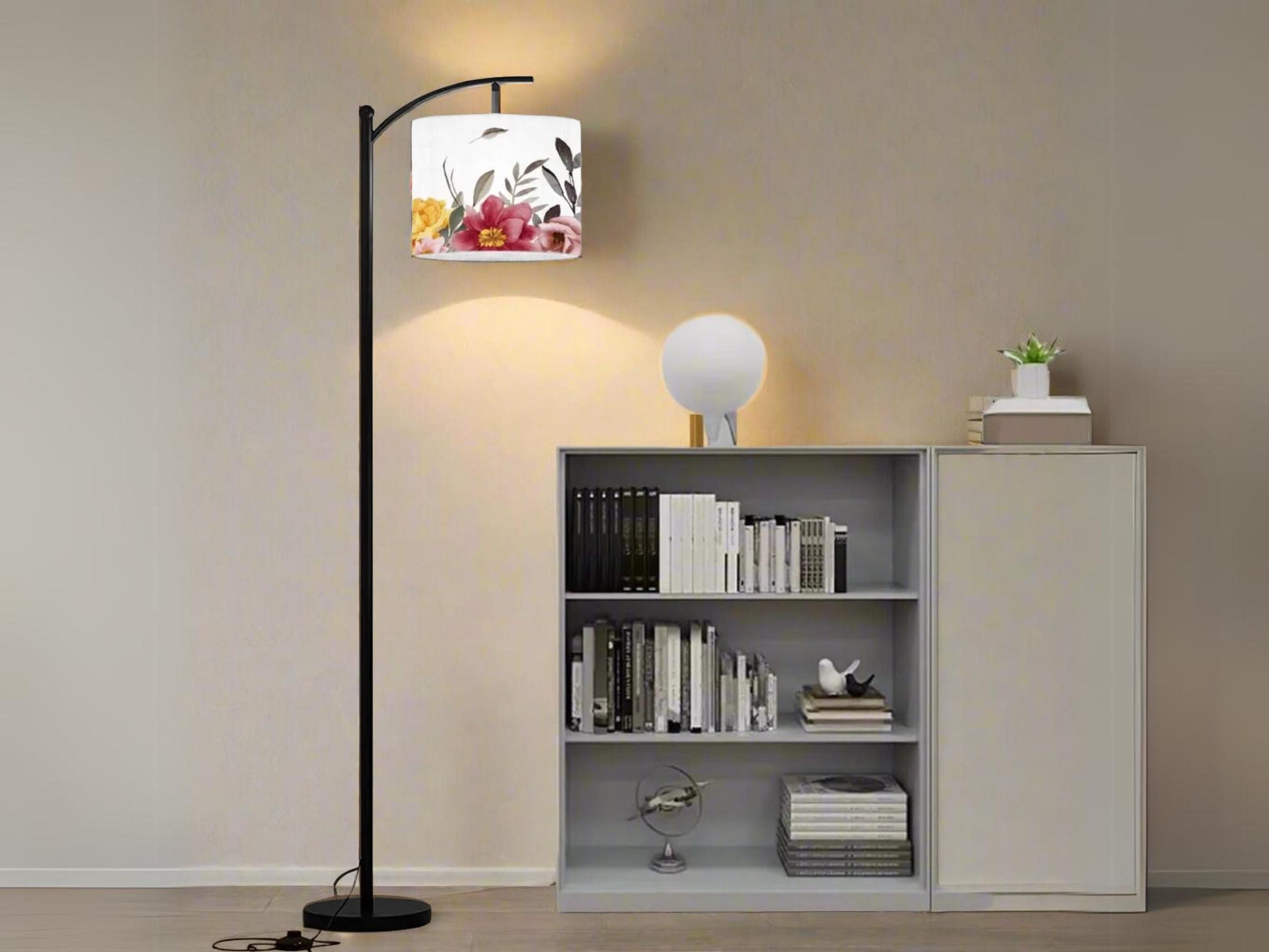Modern Arc Floor Lamp Watercolor Floral Housewarming Present Idea Living Room Lamp Gift Wildflowers Design Bedroom Lighting Floor Lamp Gift