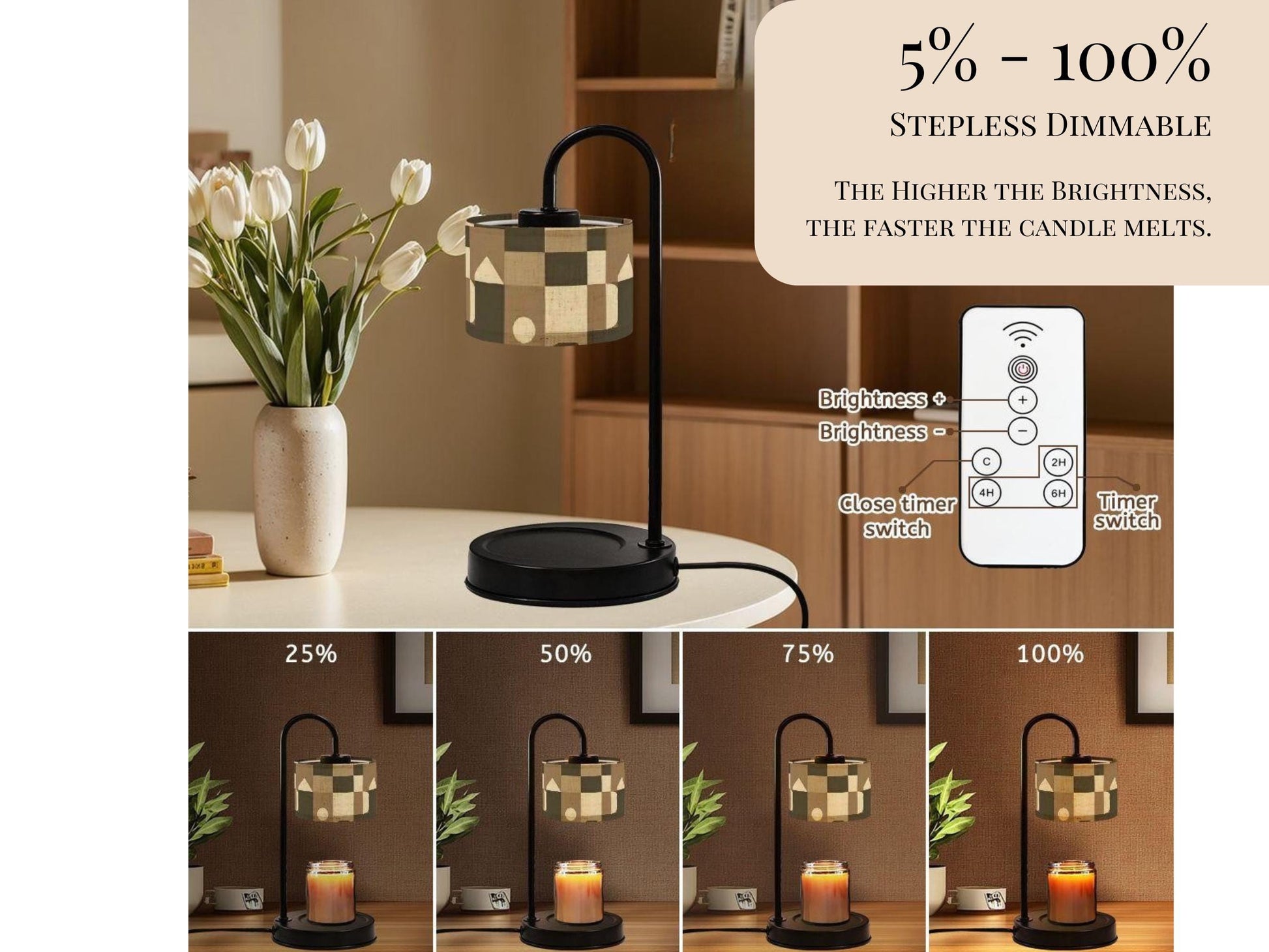 Candle Warmer Lamp Scented Soy Wax Warmer Candle Lamp For Nightstand Geometric Brown Candle Housewarming Gift For Her Scent Candle Gift Idea
