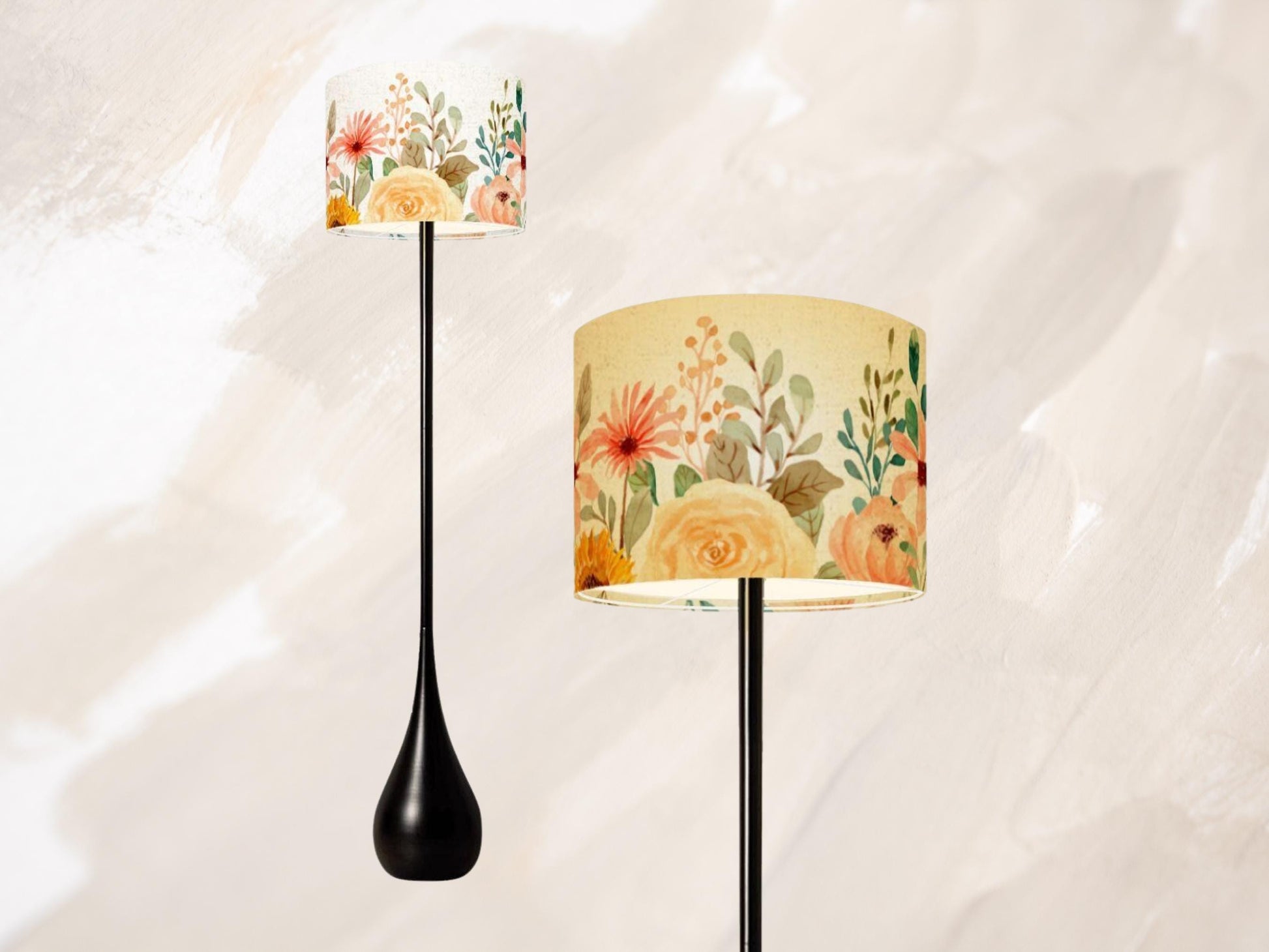 Floor Lamp Remote Control Boho Flower Teardrop Living Room Lamp Gift Housewarming Present Idea Watercolor Design Bedroom Lighting Floor Lamp