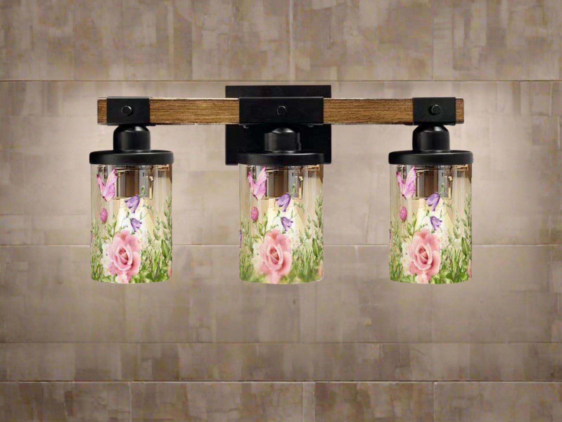 Bathroom Lighting Farmhouse Vanity Light Fixture Butterfly and Floral 3-Light Luxury Bathroom Metal and Glass Restroom Light Over Sink Decor