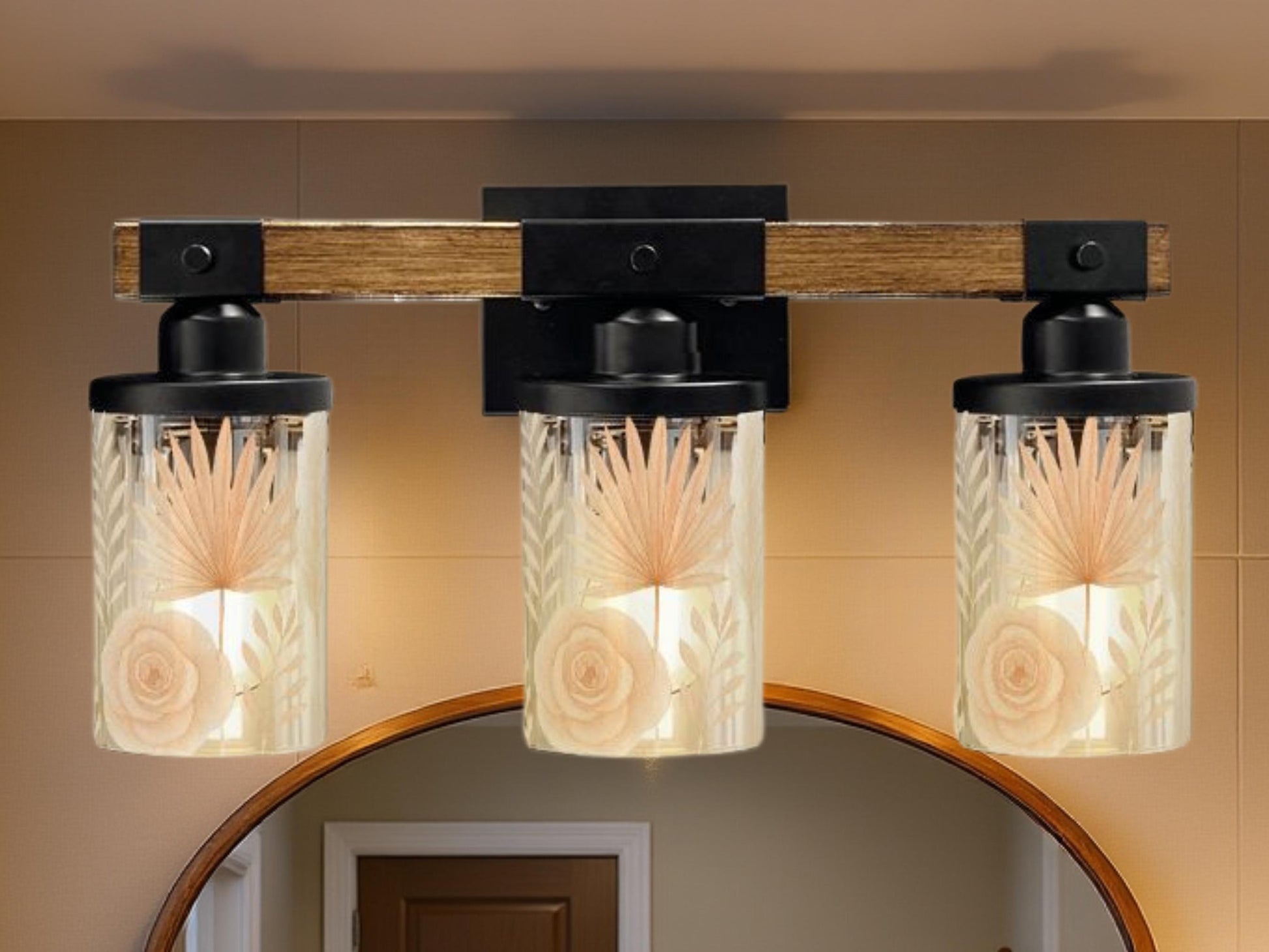 Modern Vanity Light Fixture Bathroom Lighting Desert 3-Light Decorative Metal and Glass Restroom Light Desert Orange Light Over Sink Decor