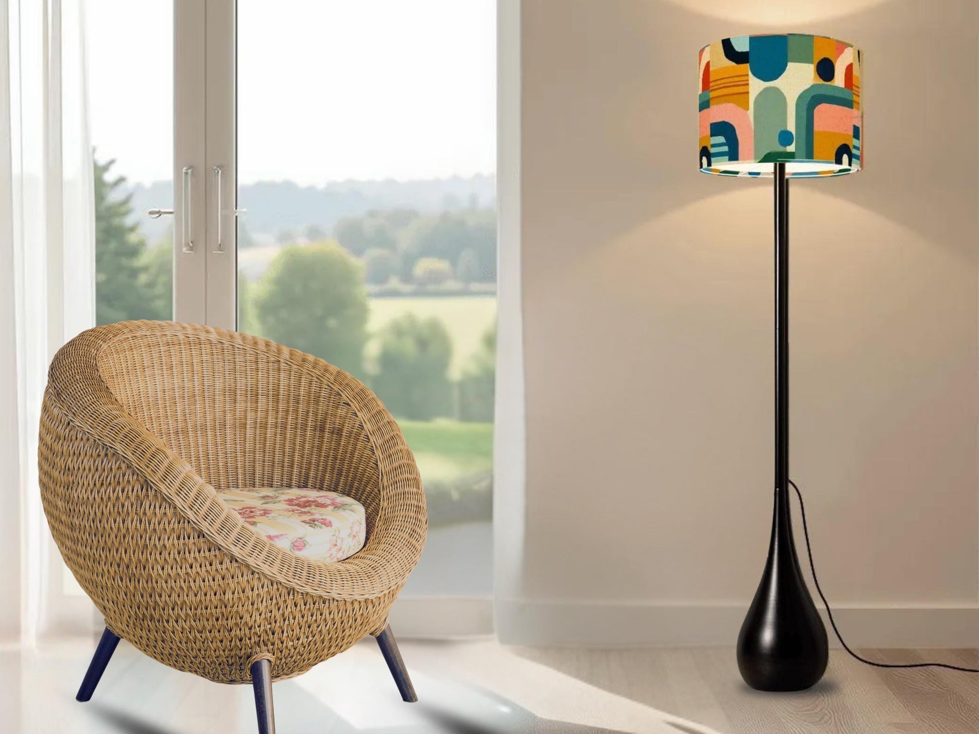 Floor Lamp Remote Control Midcentury Modern Teardrop Living Room Lamp Gift Housewarming Present Idea MCM Design Bedroom Lighting Floor Lamp