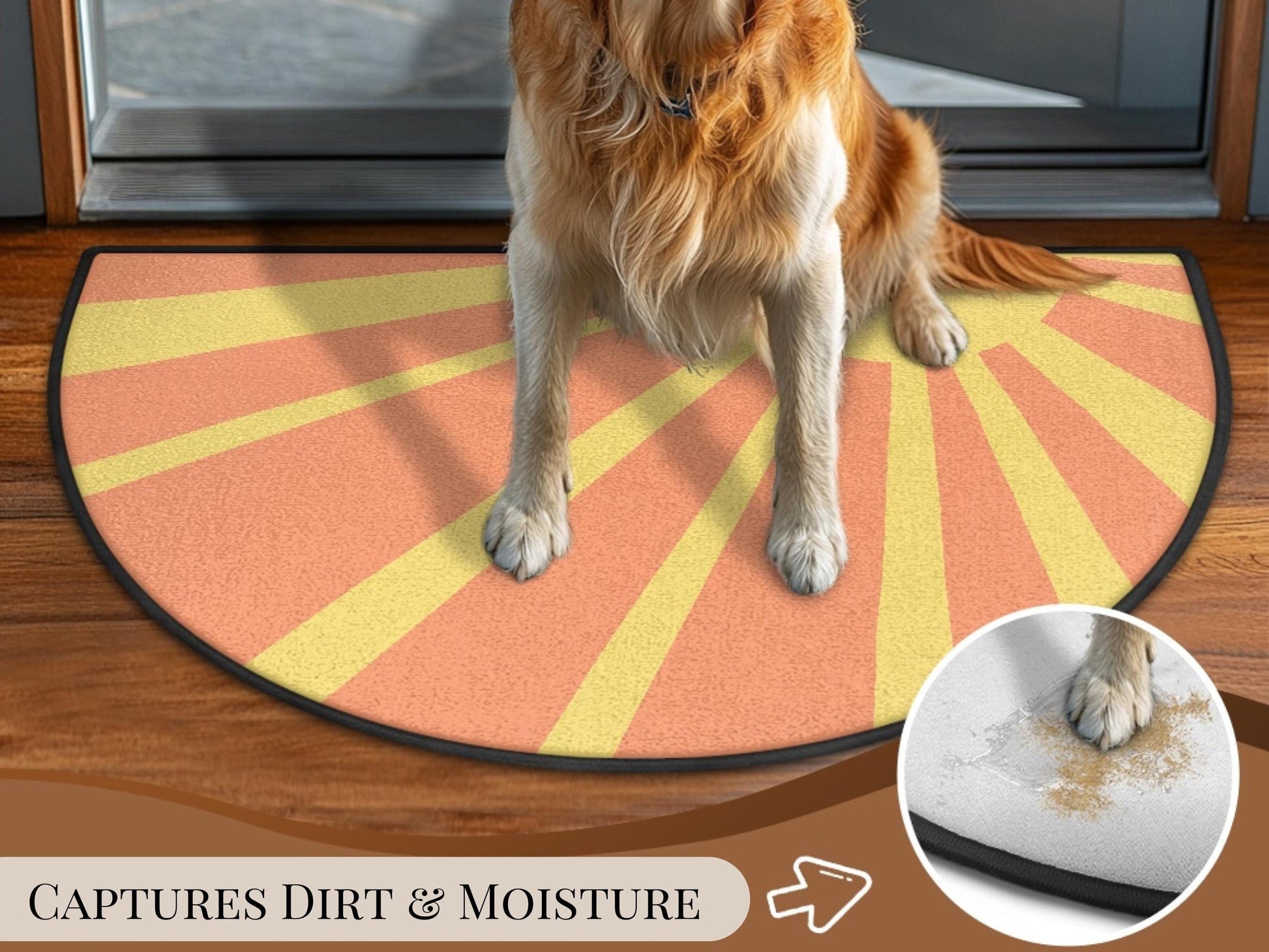 Midcentury Modern Entryway Rug Semi-Circle Retro Sunset Rug Indoor Design Carpet Accenty Welcome Mat Mid Mod Rug Soft Short Pile Midmod Rug