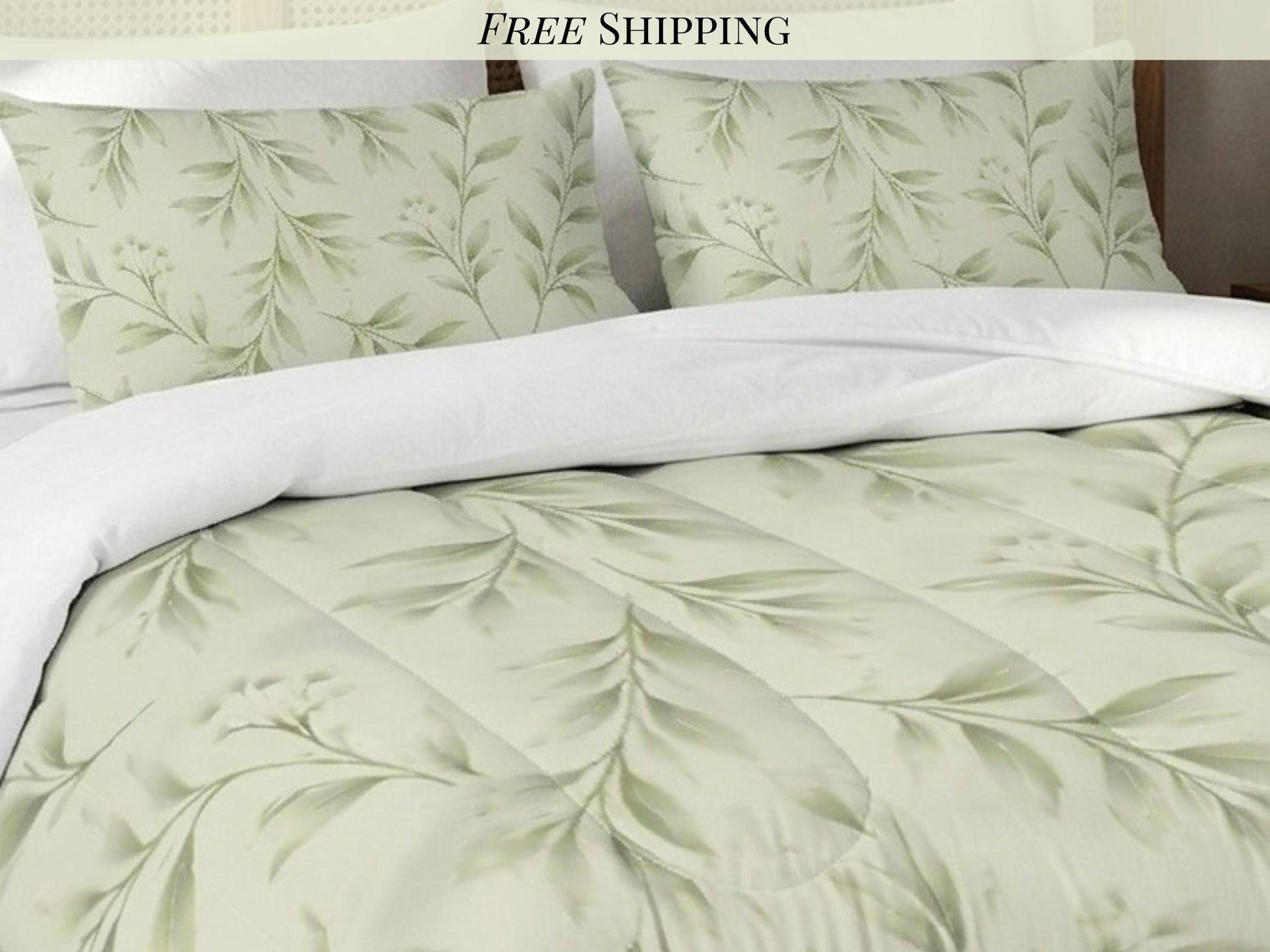 Comforter Set Botanical Sage Green Floral Pistachio Bedding Modern Organic Bed Set with Pillowcase Minimal Neutral Bedroom Decor Soft Green