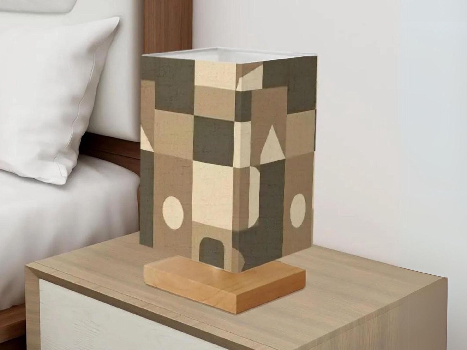 Table Lamp Remote Control For Bedroom Small Desk Lamp For Office Earth Tone Geometric Design Lamp Wood Desk Lamp Lighting for Living Room