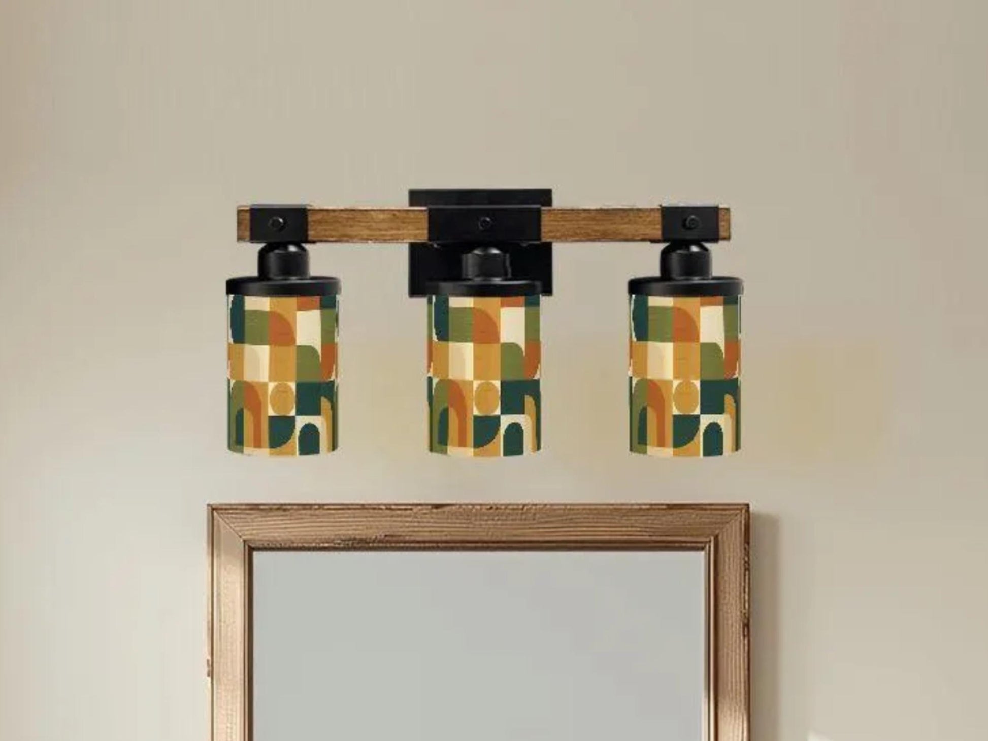 MCM Luxury Bathroom Lighting Vanity Light Fixture 3-Light Decorative Metal and Glass Restroom Light Midcentury Modern Brown Over Sink Decor