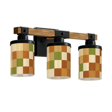 Olive and Orange Checkerboard Three-Light Vanity Fixture