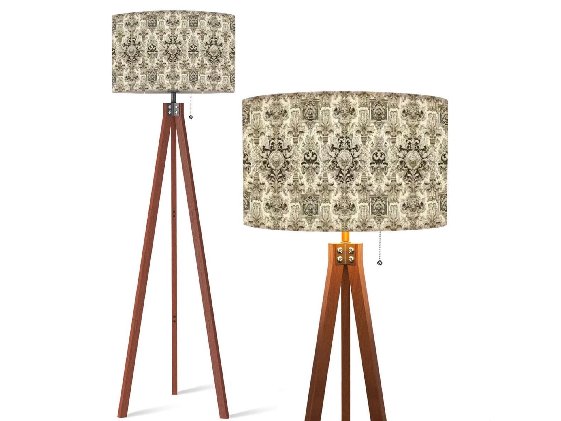 Floor Lamp Tripod Solid Wood Tall Lamp Fleur-de-lis French Royal Vintage Inspired Shade Living Room Lighting for Bedroom Home Decor Dining