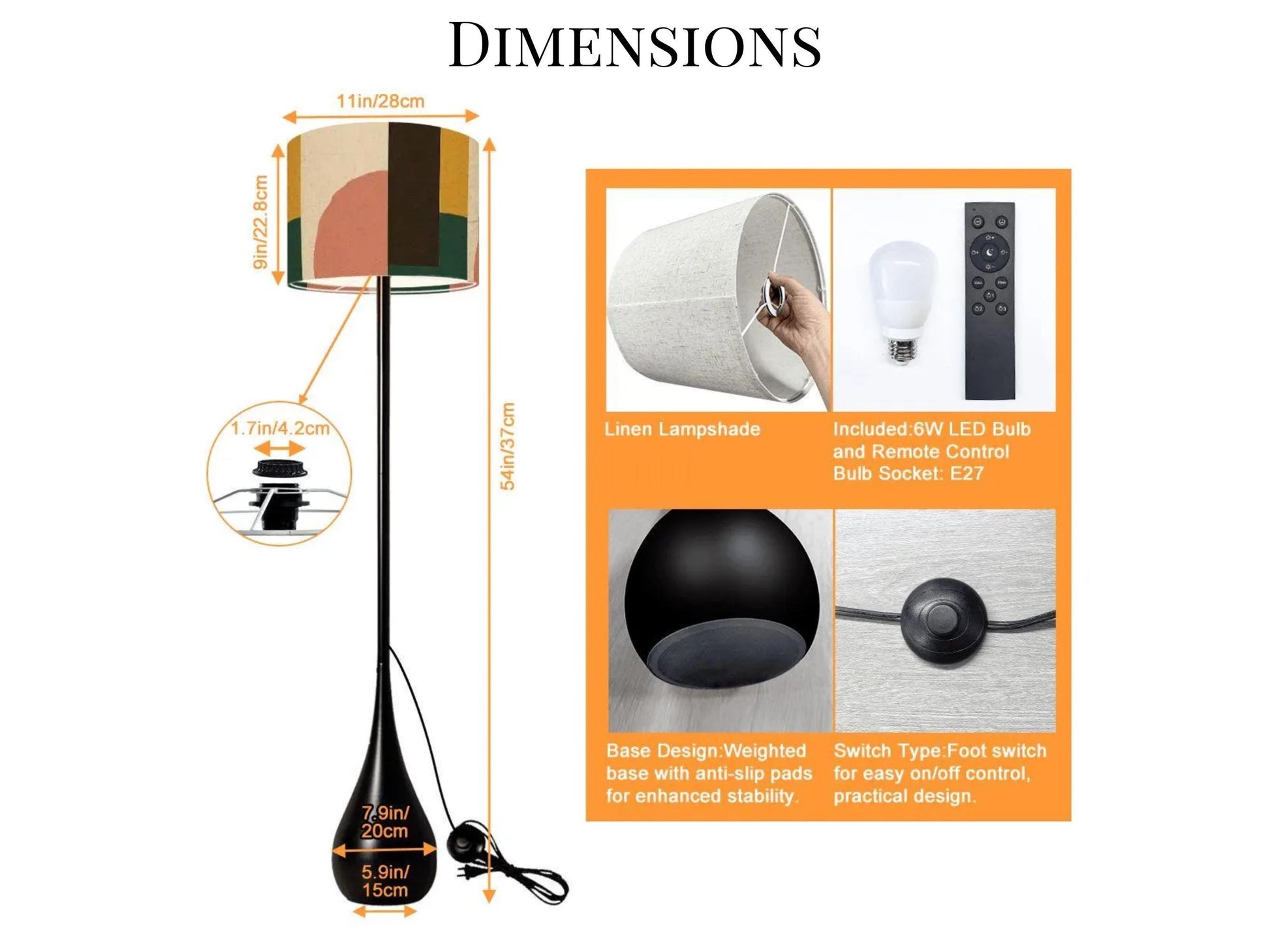 Floor Lamp Midcentury Modern Teardrop Living Room Lamp Gift Housewarming Present Idea MCM Design Bedroom Lighting Floor Lamp Remote Control