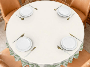 Tablecloth With Green Leaf Border and Scalloped Edge Lace Details Design Spill-Proof Dining Washable Fabric Table Cloth For Kitchen Table