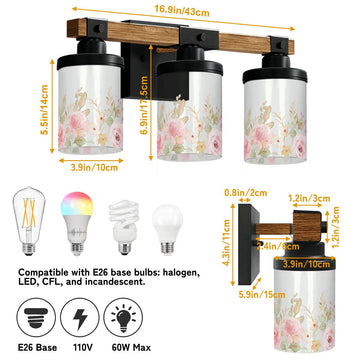 Blush Rose Garden Three-Light Vanity Fixture