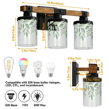Soft Sage Leaf Border Three-Light Vanity Fixture